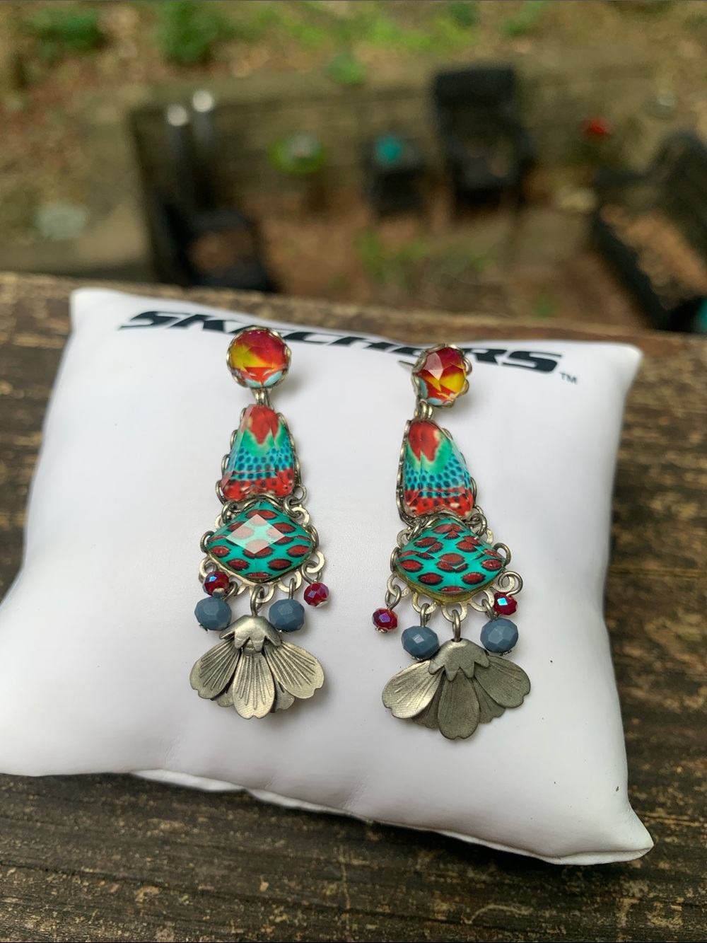 NWOT Ayala Bar Boho Turquoise & Red Teardrop Dangle Earrings